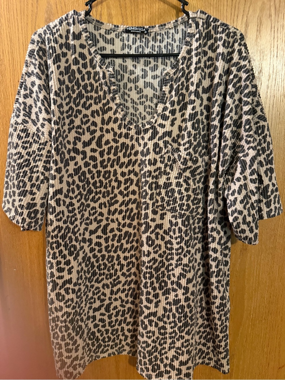 HEIMISH USA Taupe and Black Leopard Print V-Neck Tunic